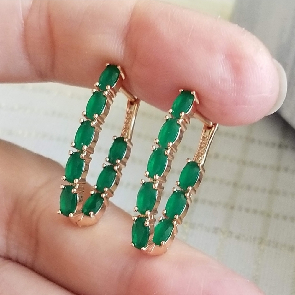14K Gold Filled Emerald Hoop Earrings for Women